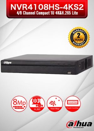 Dahua 8 Channel Compact 1U 4K & H.265 Lite Network Video Recorder / NVR4108HS-4KS2