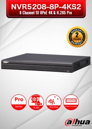 Dahua 8 Channel 1U 8PoE 4K&H.265 Pro Network Video Recorder / NVR5208-8P-4KS2