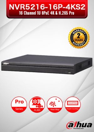 Dahua 16 Channel 1U 16PoE 4K&H.265 Pro Network Video Recorder / NVR5216-16P-4KS2